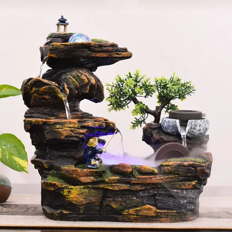 Rockery flowing water fountain circulating water lucky feng shui wheel ornament indoor desktop transfer ball water cart high lan
