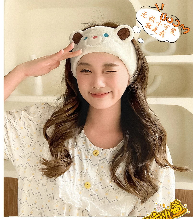 Bear Coral Fleece Facial Spa Stirnband, bequemes und stilvolles Hautpflege-Stirnband zum Waschen von Gesicht und Make-up – Detail 14