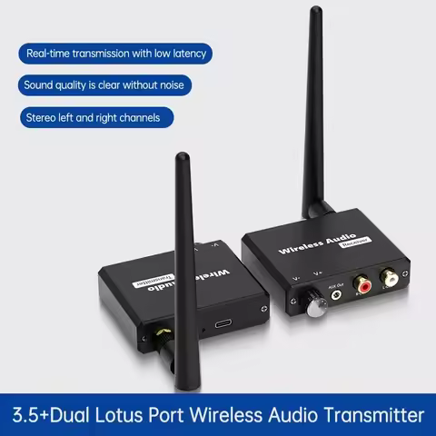 50M 2.4G Wireless Transmitter Receiver Digital to Audio Analog Converter with 3.5MM RCA Jack For Amplifier Speaker TV Box DVD PC