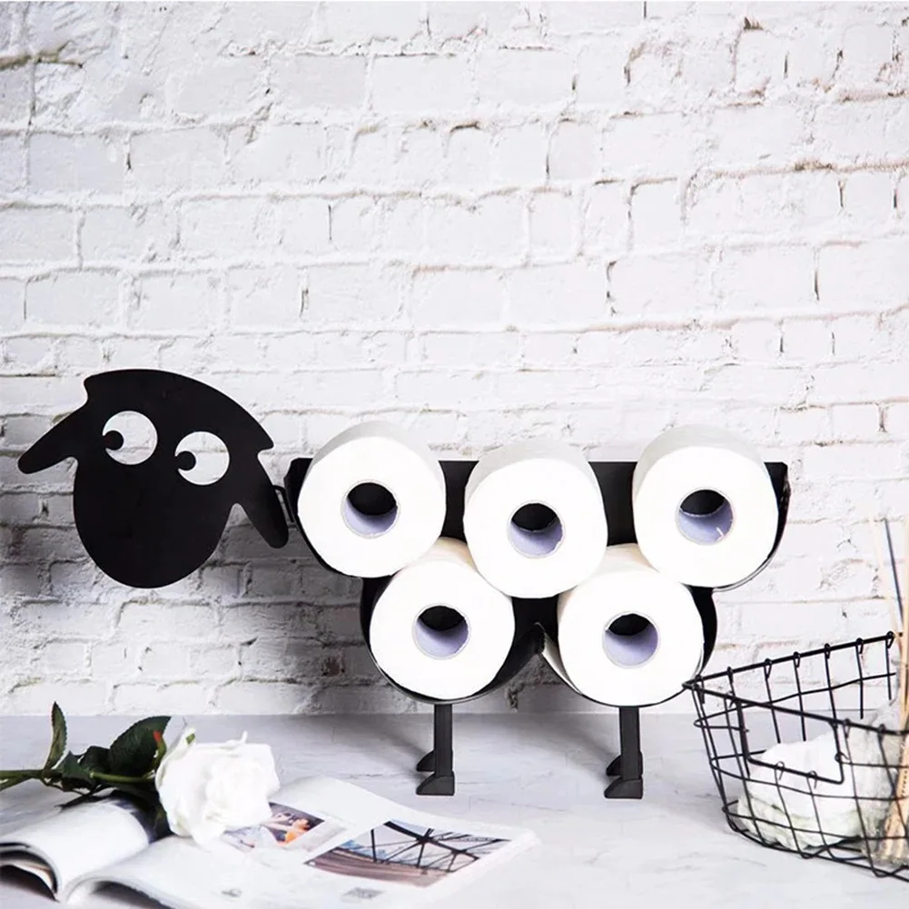 

Cute Sheep Toilet Paper Roll Holder Black Tissue Box Novelty Free Standing or Wall Mounted Toilet Roll Tissue Paper Storage