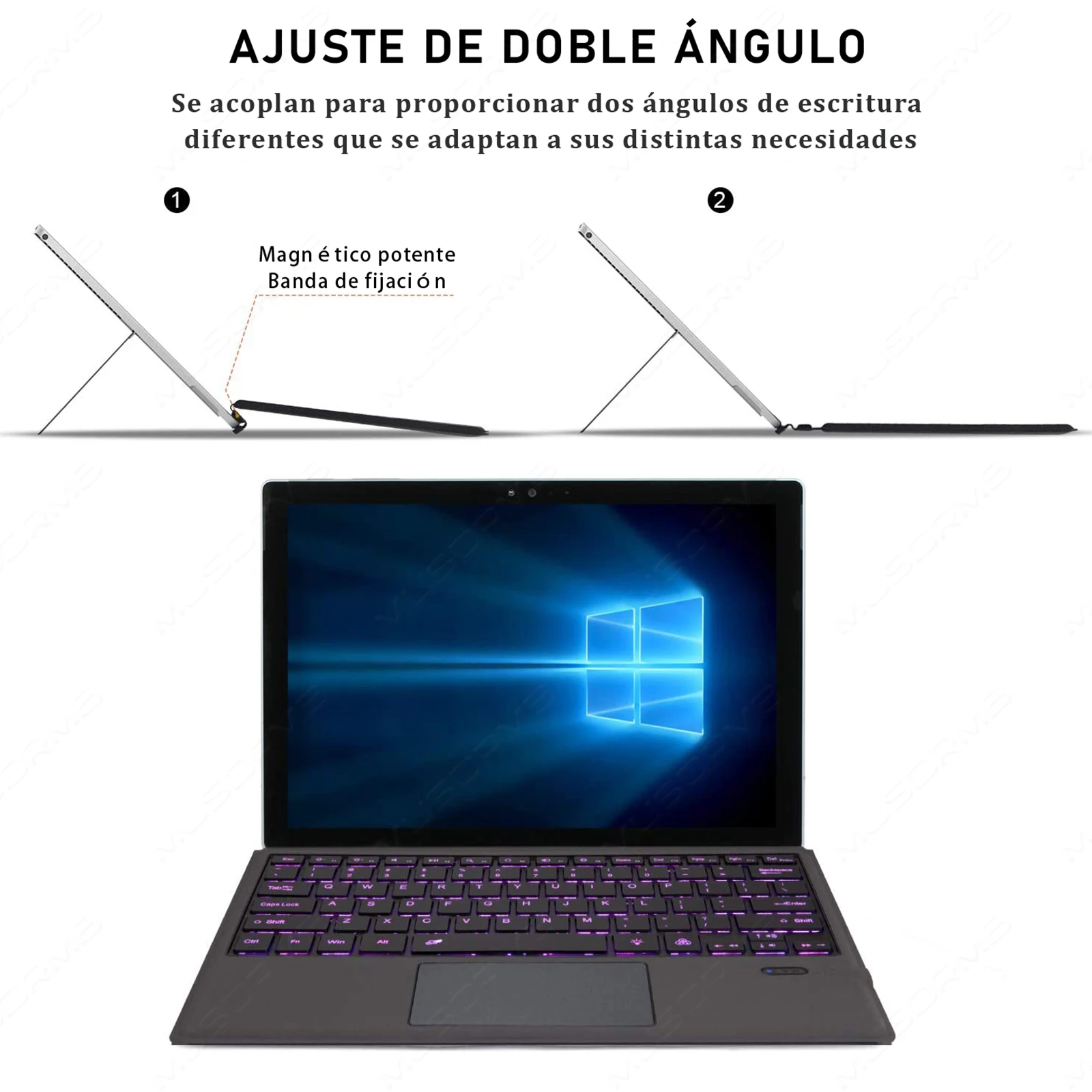 Teclado retroiluminado para Microsoft Surface Pro 3, 4, 5, 6, 7, 8, 9 Pro X, Trackpad inalámbrico Go 1, 2, 3, teclado delgado Español con Ñ