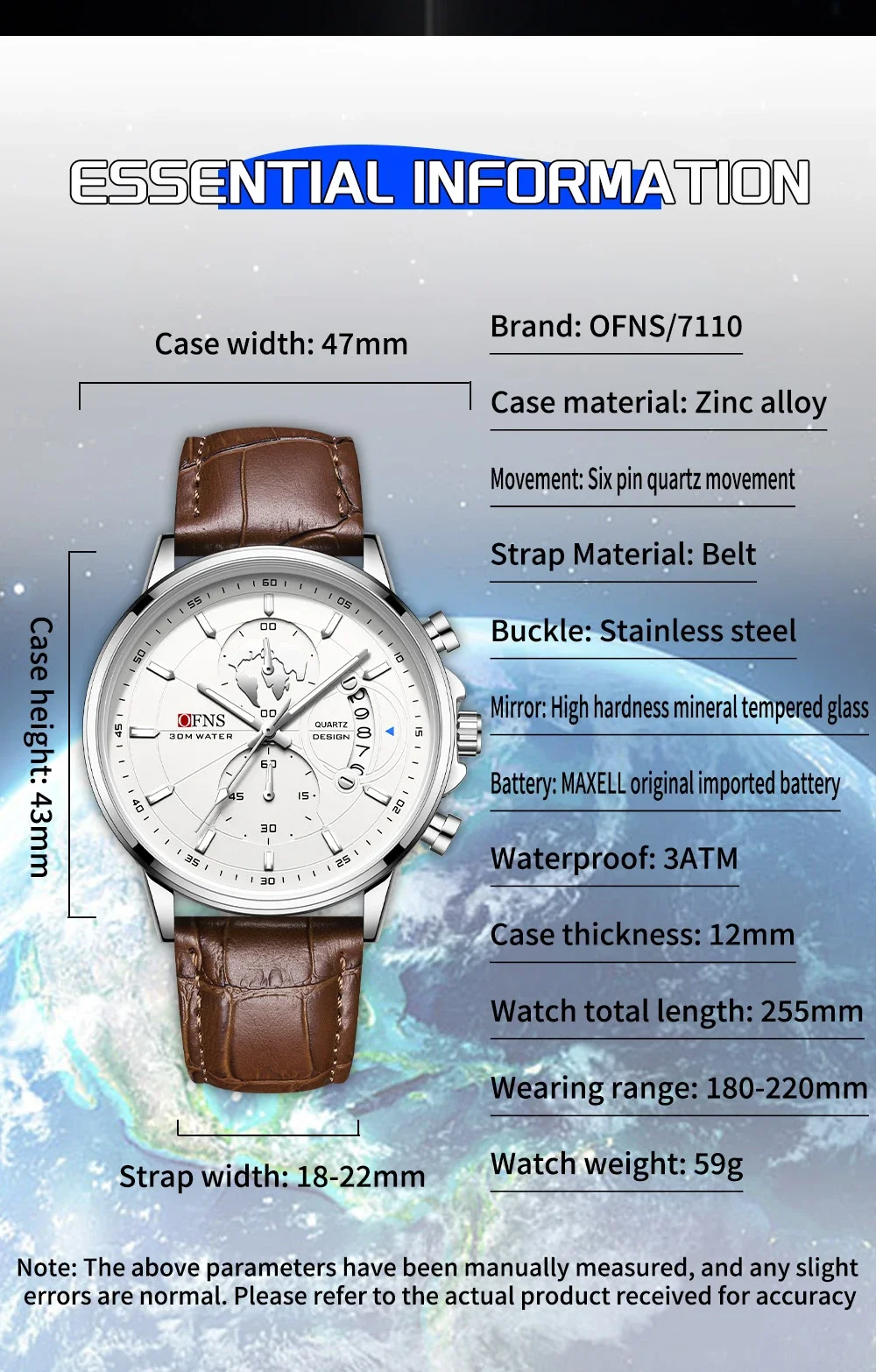 Бренд OFNS 7110, роскошные деловые мужские кварцевые часы, водостойкий ночник, хронограф, календарь, модные мужские кварцевые часы