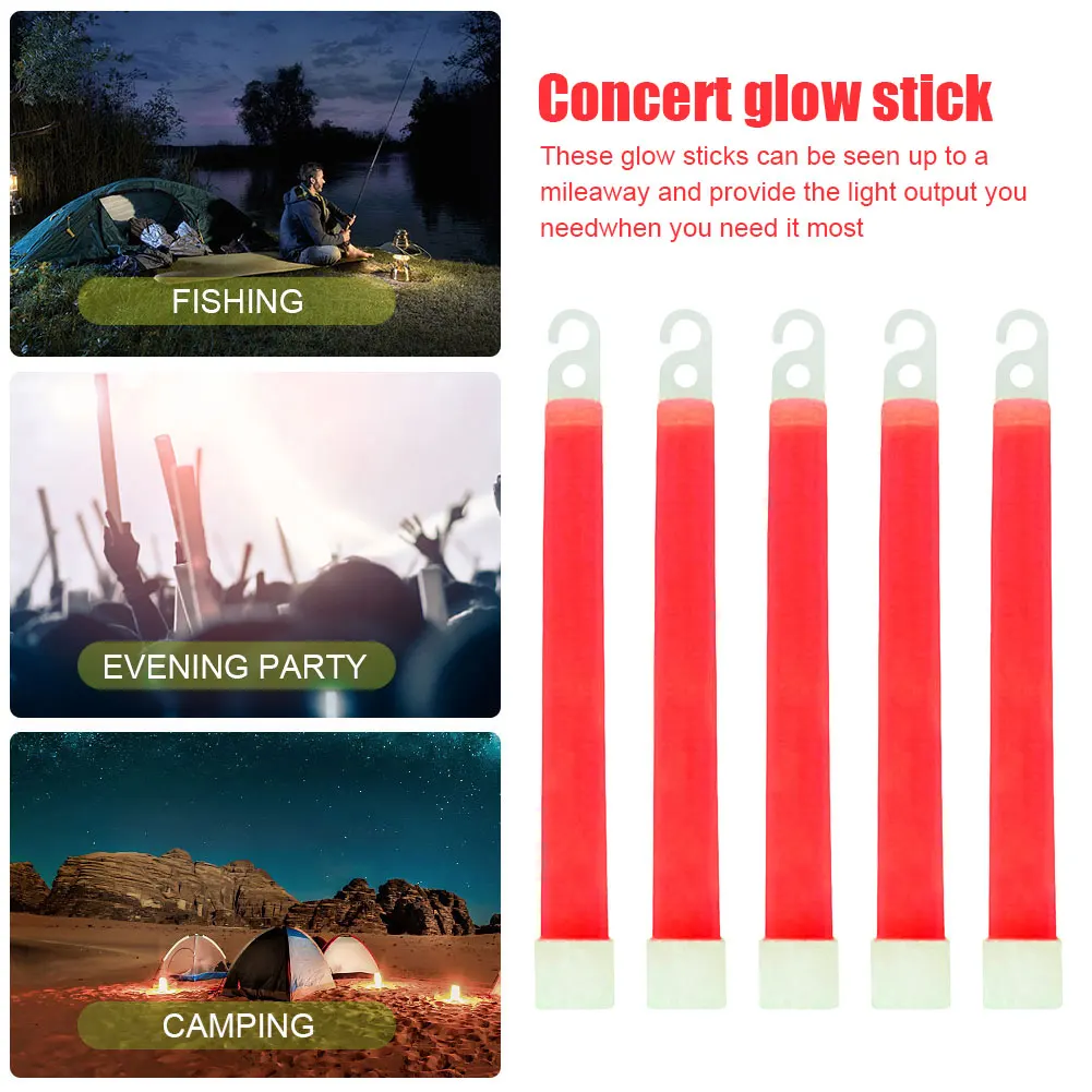 10pcs Camping Glow Sticks Waterproof 6 Inch Outdoor Emergency Glow Sticks with Hook Non-toxic Outdoor Survival Kit view 3