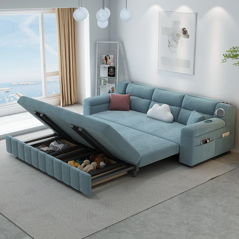 

Foam Velvet Soft Couches Storage USB Designer Foldable Balcony Sofa Bed Modern Speaker Luxury Divano Letto Furniture Living Room