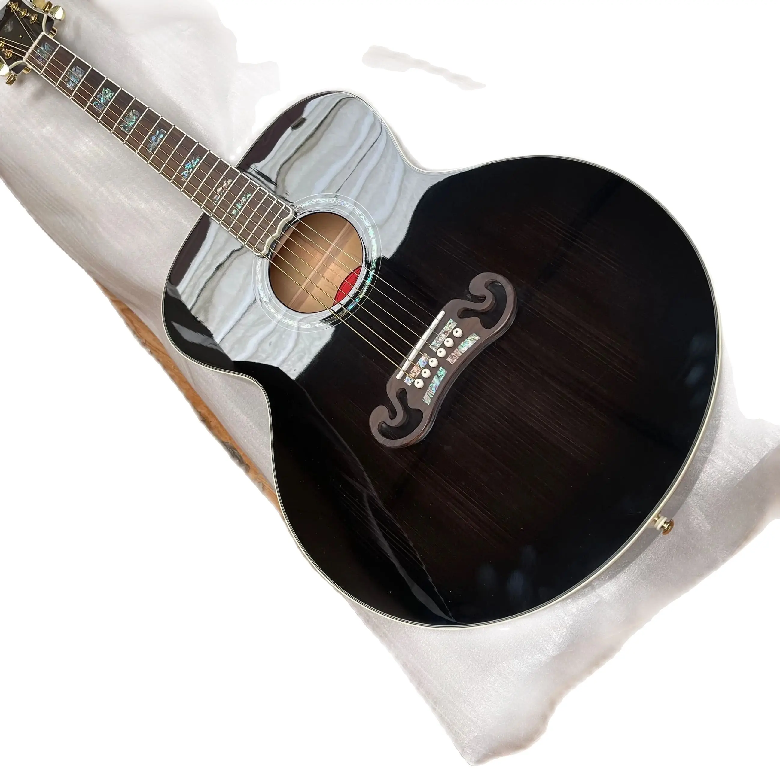 Free Shipping 43# SJ200 Acoustic (Electric) Guitar Abalone Inlay J200 Solid Spruce Top Rosewood Side/Back In Black 230628