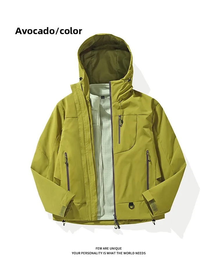 Empty Mountain Rain Hardshell Wind- und Wasserdichte Funktionelle Outdoor Drei-in-Eins-Kapuzen-Bergsteigerjacke für Männer und Frauen – Detail 19