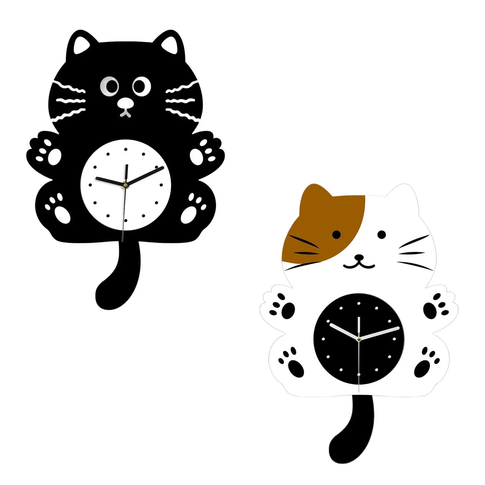 Cat Shaped Wall Clock Home Decor Acrylic Multifunctional Modern Kids Room Clock Mute for Kitchen Hotel Ornament Cafe