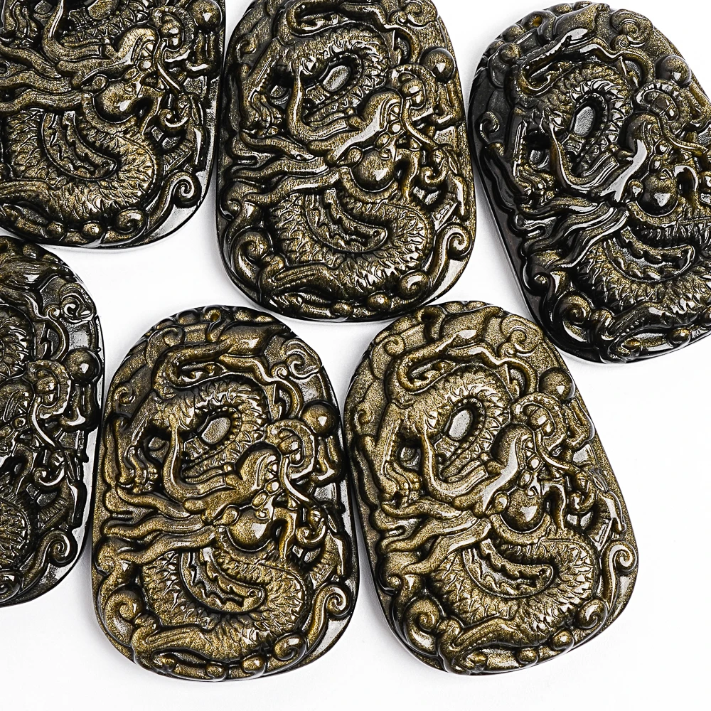

1Pcs Sparkling Natural Golden Obsidian Pendant Drop Thick Gemstone Dragon Brand Charm for DIY Bracelet Keychain 58X40X12MM