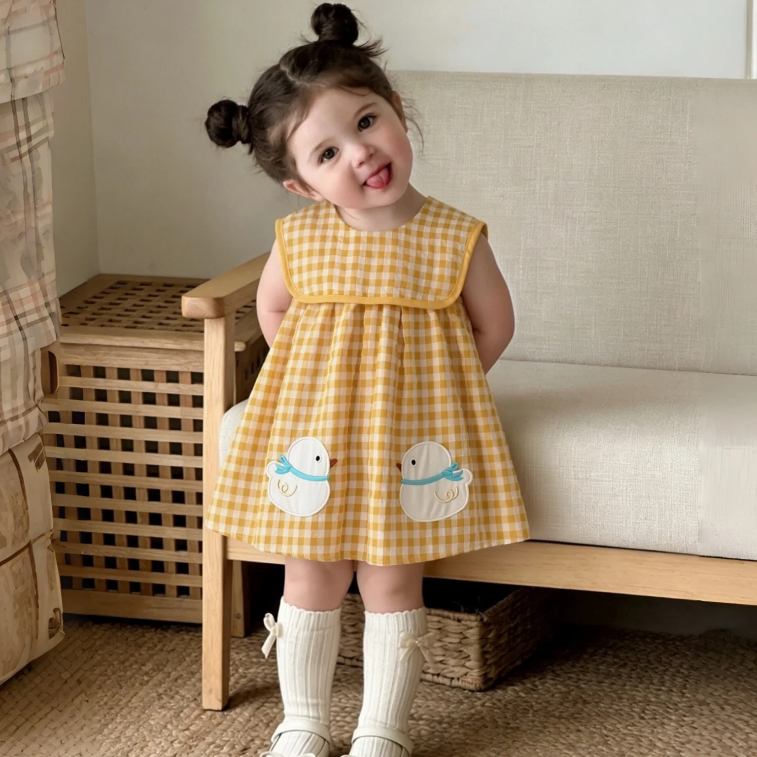 Summer New Baby Girl Dress Cute Plaid Casual Daily Wear Comfortable Girl Dress Children'S Clothing 9 Months -4 Years Old