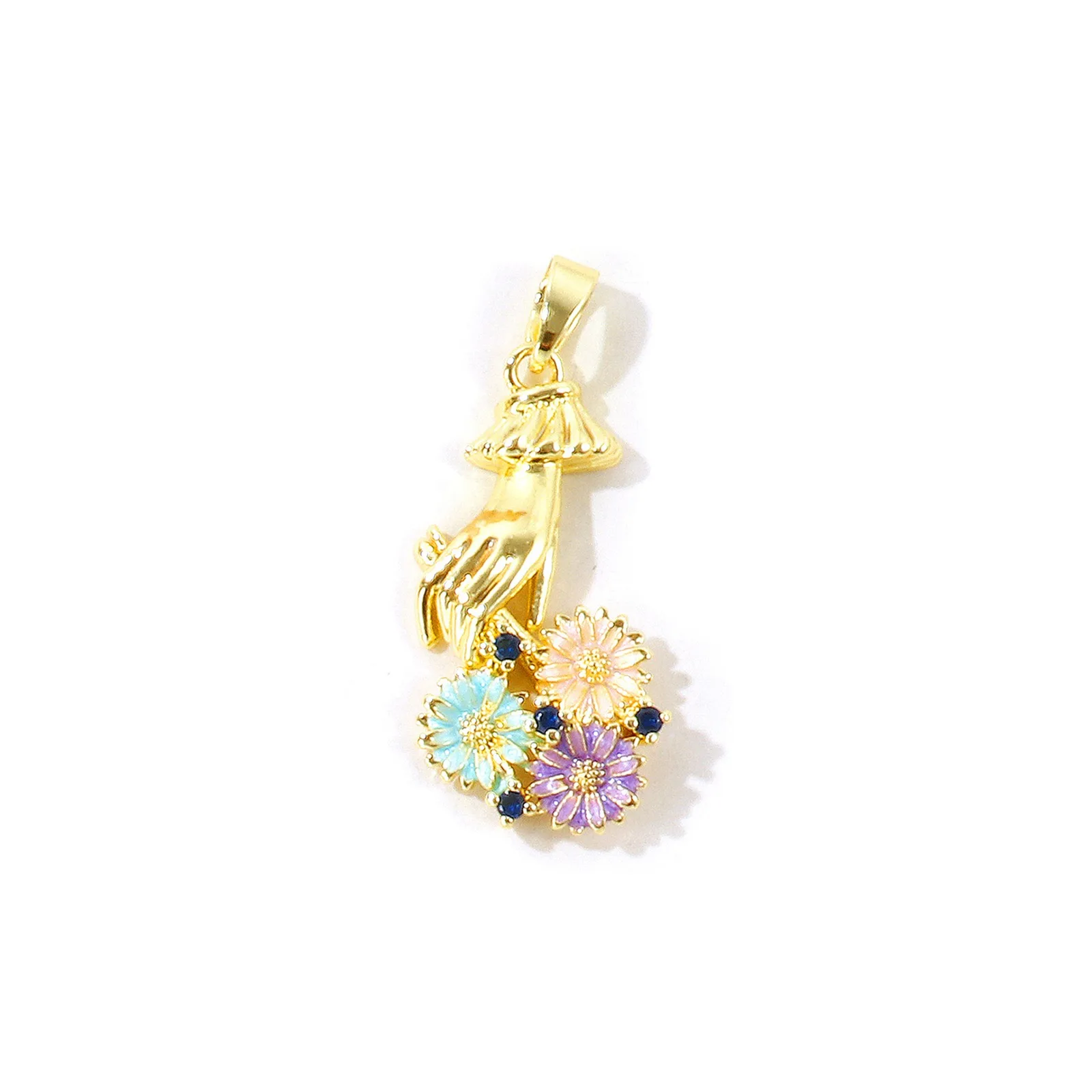 2 Stück Mehrfarbige Blumen-Anhänger aus emailliertem, 18K vergoldetem Messing für DIY-Halsketten, Armbänder, Schmuckherstellung, Großhandel – Detail 7