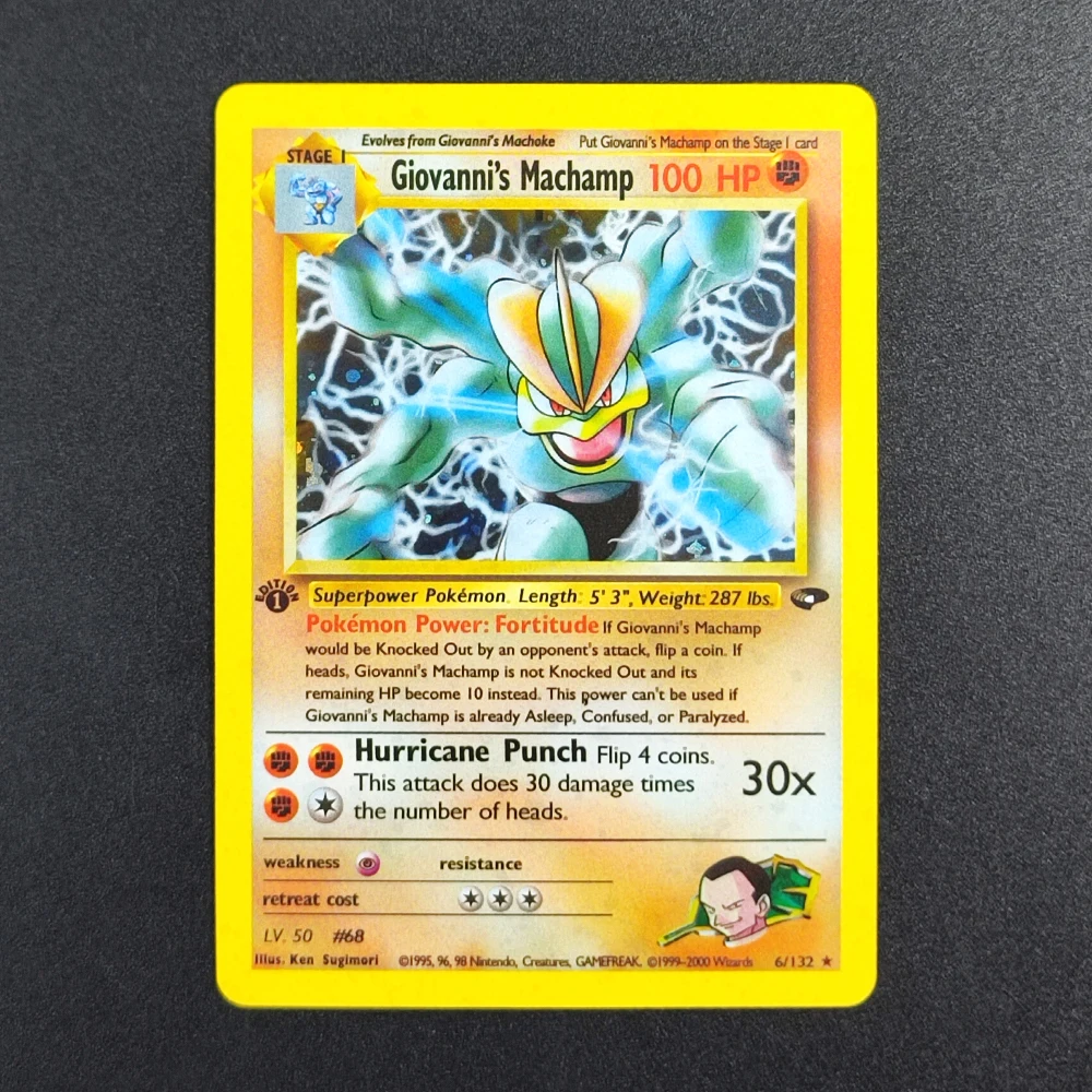 

Коллекционная карта Покемон: Прокси-карта EN Gym Challenge 1st Giovannis Machamp 6/132, супер редкая, классическая, аниме-карта, игрушка