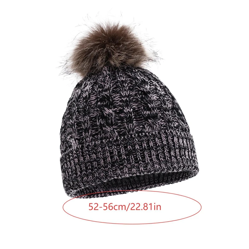Kids Cable Knit Pom Pom Beanie Hat Thick Warm Mixed Color Children Winter Hat for Boys Girls Outdoor Cold Weather Skull Cap