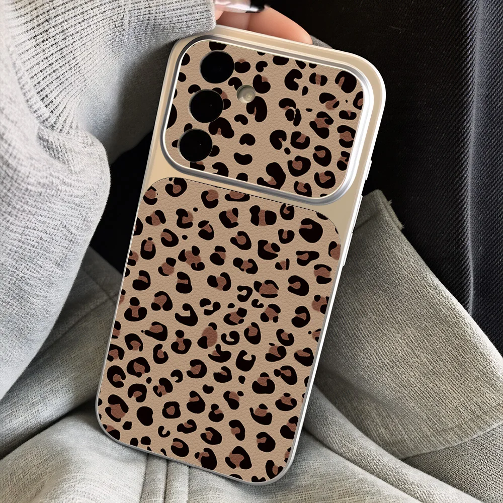 Phone Case for Samsung Galaxy S23 Ultra S26 Plus S25 S24 FE 5G Cases Classic Brown Leopard Print Retro Cool Style Lychee Texture