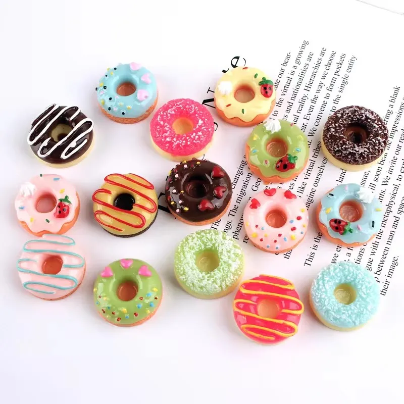 10pcs 24Mm Mix Resin Cabochon Strawberry Doughnut Donut Charm Pendant Miniature Jewelry Making Material Creative Diy Accessories