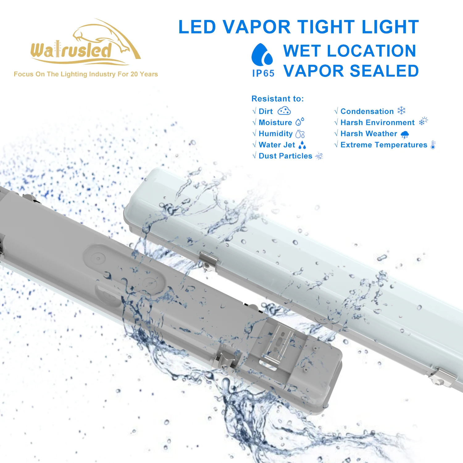 مستشعر حركة ثلاثي المستوى بطول 2 قدم LED مقاوم للماء، IP65 2500lm 100-277V 3/4/5000K CCT، قابل للتعتيم، ضوء متجر ضيق للبخار، FCC #1