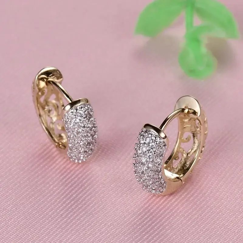 Fashion Exquisite Inlaid White Hoop Gold Color Earrings For Women Hollow Copper Full Rhinestone Huggie Earring Jewelry