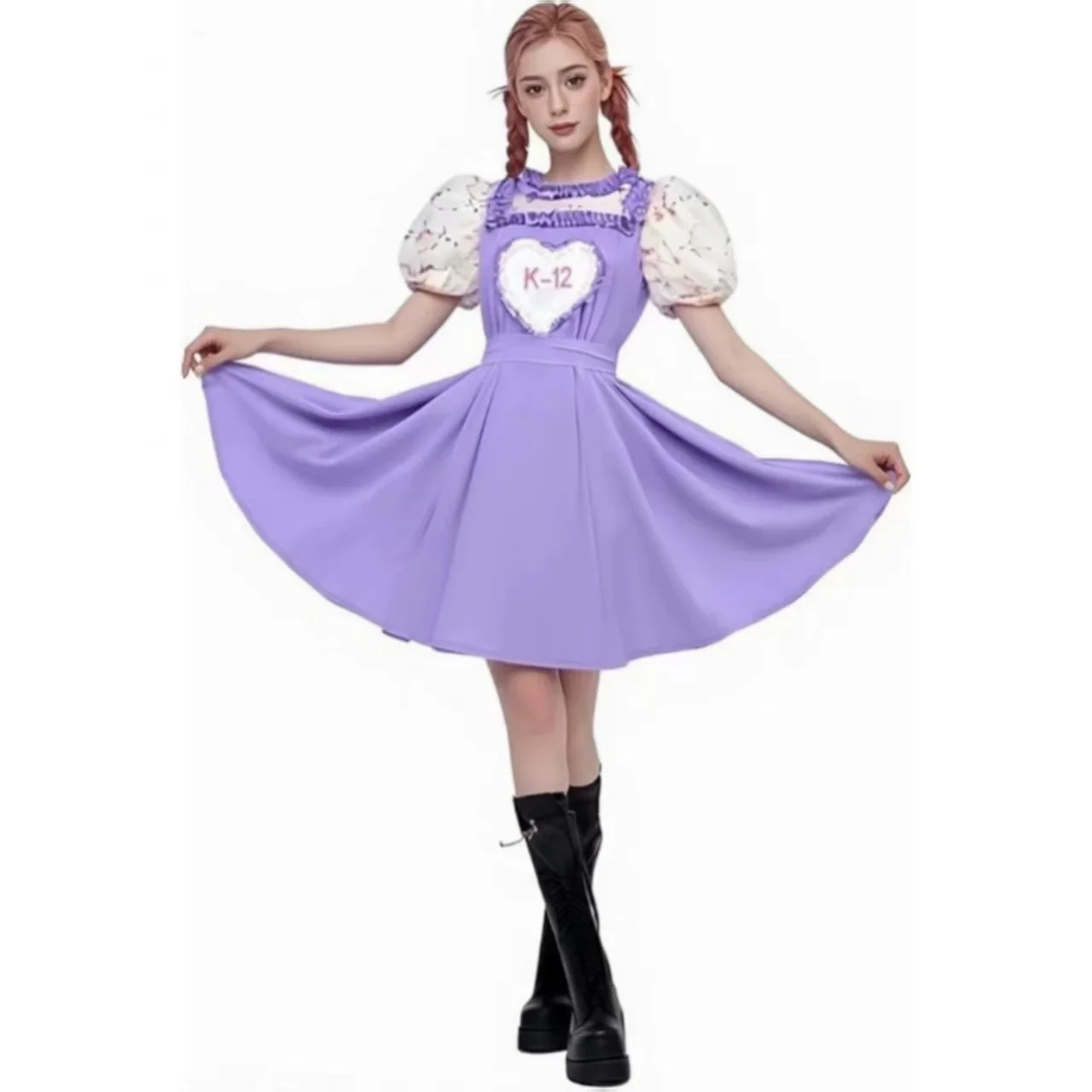 

Movie K-12 Cosplay Costume Women Pink Purple Dress Outfits Halloween Carnival Party Clothes Cry Baby Angelita Roleplay Suit