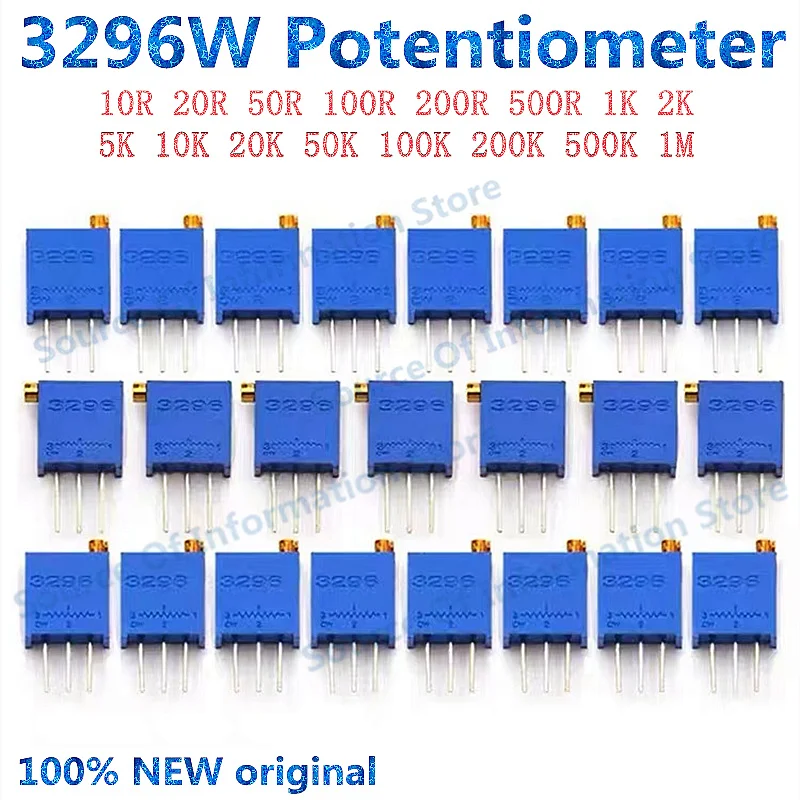 50 sztuk, 3296W-1-103 Regulowany potencjometr 1K2K5K10K20K50K100K200K500K1M2M