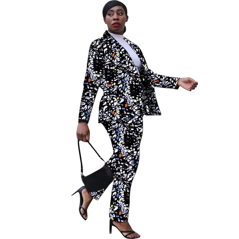 European/American Fashion African Print Women\'s Suit Casual Blazers With Straight Pants Female Ankara Party Outfits