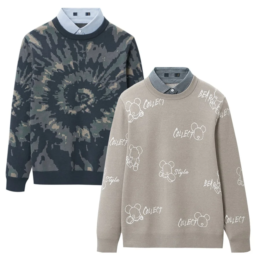 

Men's Long Sve Knitted Sweater Warm Hooded Autumn Winter New Sle Faionable Polyester Viscose Acrylic Nylon Blend Crew ...