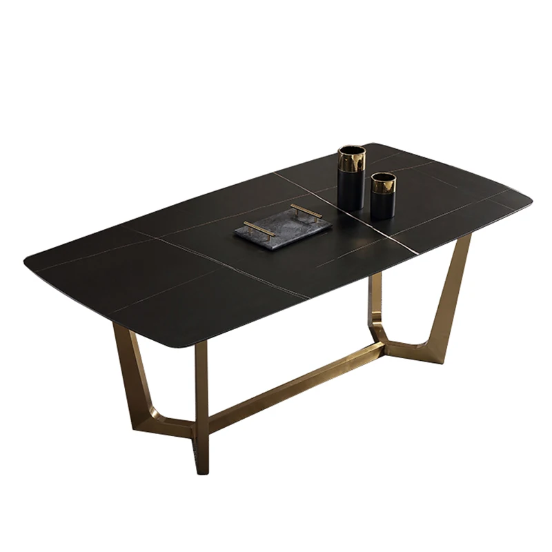 

*/*Italian Rectangular Marble Dining Table Stainless Steel Gold Leg Dining Set Of 6 Chairs
