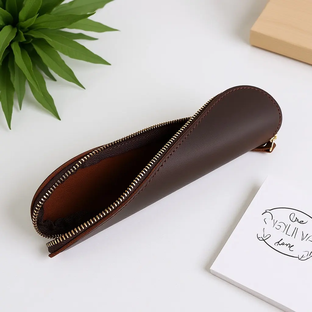 

Vintage Crazy Horse Pencil Case Slim Portable Pen Pouch Organizer for College Students Professionals Small Zipper