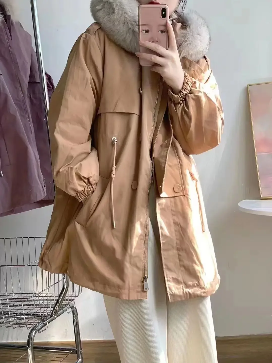 Autumn and Winter New Women's Down Jacket Hooded Commuting Windproof White Duck Down Parka Jacket