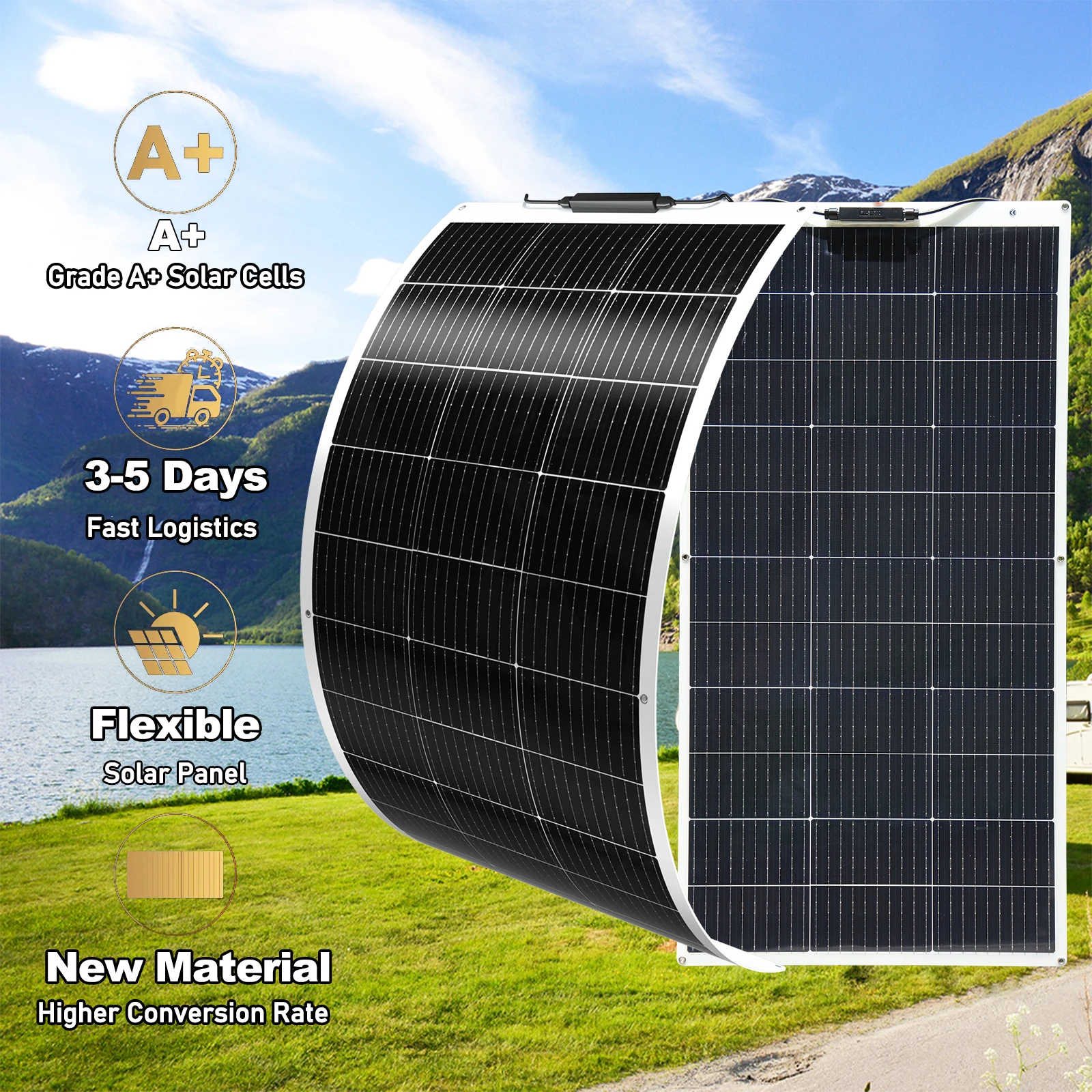 50W 100W 120W 150W 200W Flexible Solar Panels 12v 24v Solar Photovoltaic Charging Panel, for Camper Boat RV Home, Ship from US