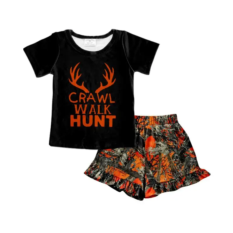 

summer clothes baby girl clothes crawl walk hunt print branch pattern short sleeve shorts set Toddler boys outfits baby clothing