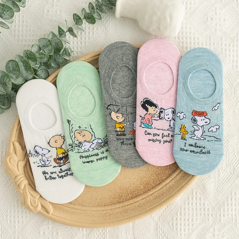 

1/5pcs For Snoopy Socks Women Invisible Boat Summer Silicone Non-slip Ankle Cotton Socks Cartoon Girls Outside Sports Breathable