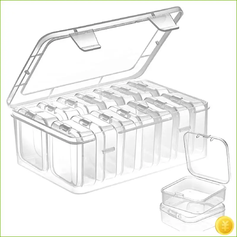 Contenedor de almacenamiento de cuentas de PP transparente pequeño, cajas transparentes organizadoras con tapa con bisagras para joyería, duradero, fácil de instalar, 15 piezas