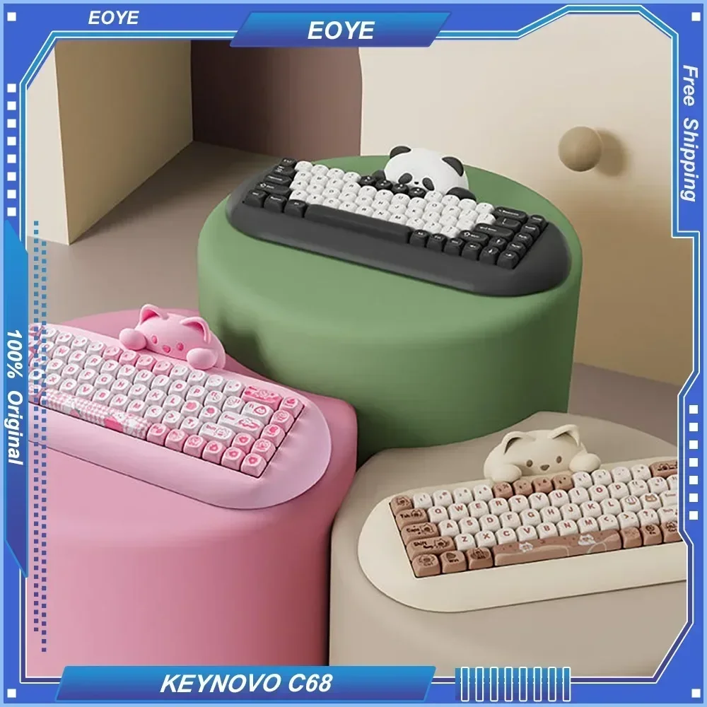 KEYNOVO C68 Cat Silicone Mechanical Keyboard Customized Tri-mode Wireless BT/2.4G/Wired Hot Swap 4000mAh for iPad Mac Cute Decor