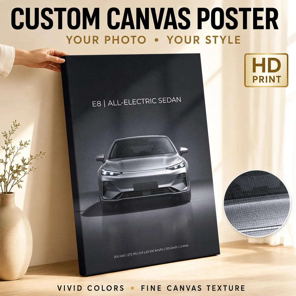 Chinese Galaxy E8 All-Electric Sedan Framed Canvas Poster Customized Photo Dark Backdrop Wall Art For Man Cave Mechanic Gift