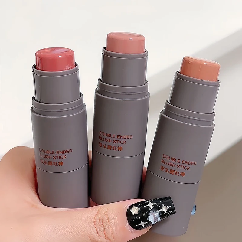 Pó monocromático Blush Stick, Esponja de cabeça dupla, Lip e bochecha Cosméticos, Cosméticos leves, Rouge Natural