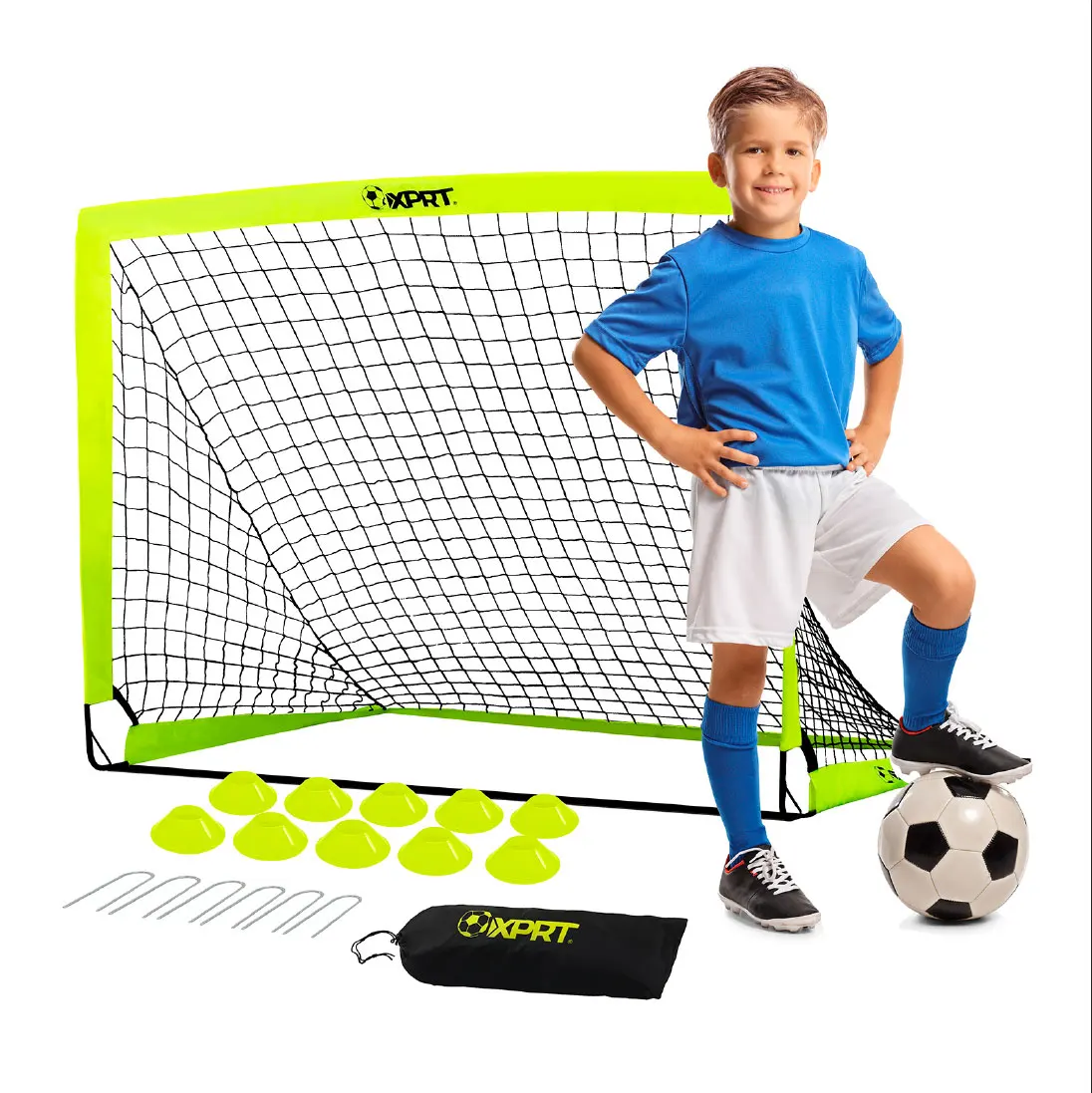 

Custom Green Portable Indoor/Outdoor Folding Football Goal Kit Kids Popular Football Goal Net Cover Driving Range Equipment