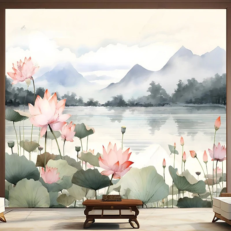 Custom 3D Photo Papel De Parede Chinese Artistic Conception Beautiful Lotus Mural Wallpapers For Living Room Bedroom Home Decor