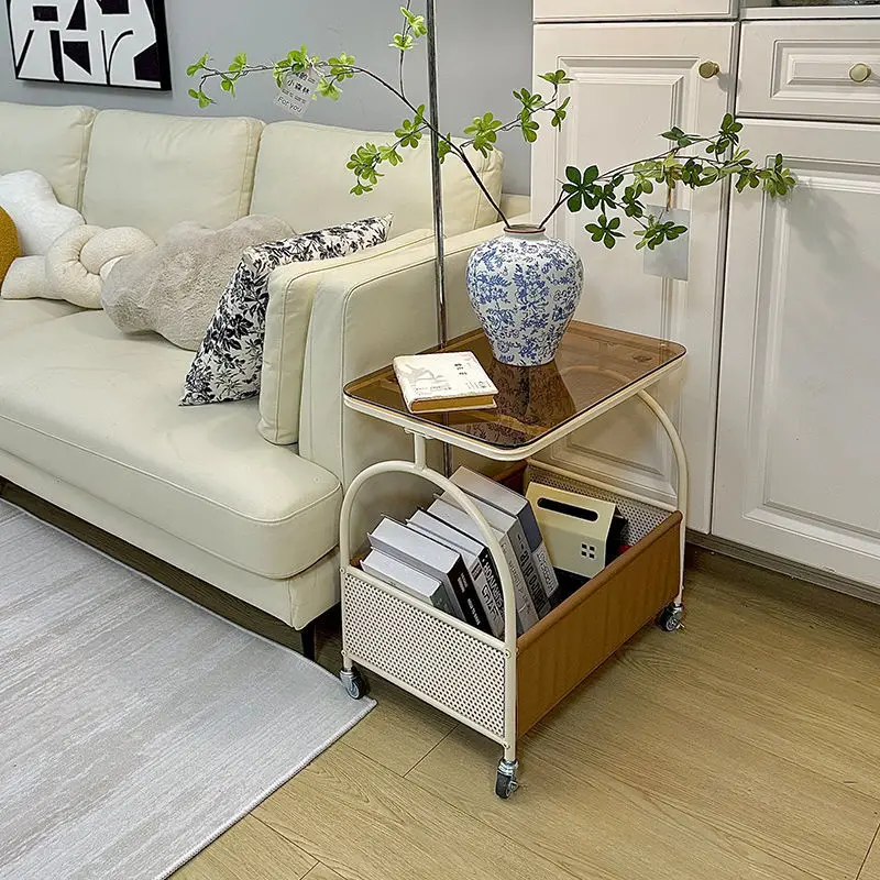 

Прикроватный столик, маленький столик в кремовом стиле, стеклянный передвижной столик для дивана, на колесиках, простой маленький кофейный столик, новинка