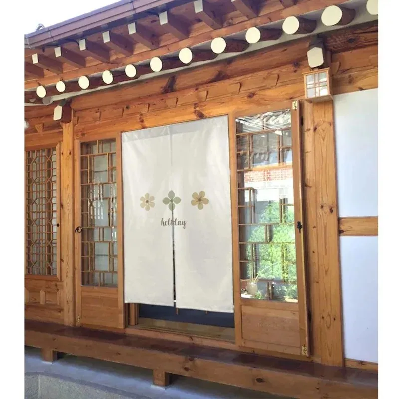 Holiday Themed Doorway Curtain, Minimalist Floral Print Noren Curtain, Japanese Style Partition For Living Room, Bathroom