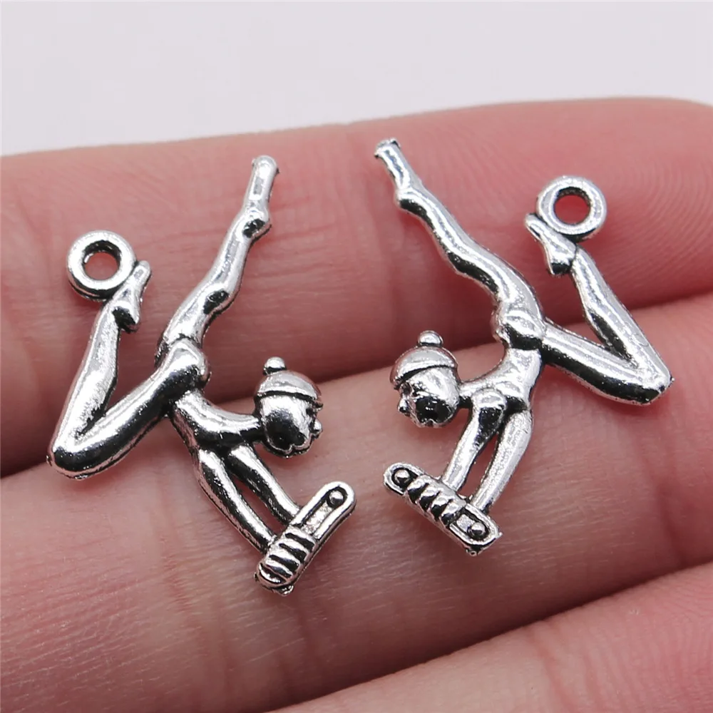 WYSIWYG 10pcs 23x24mm Antique Silver Color Gymnast Charms Pendant For DIY Jewelry Making Handmade Jewelry Craft Findings