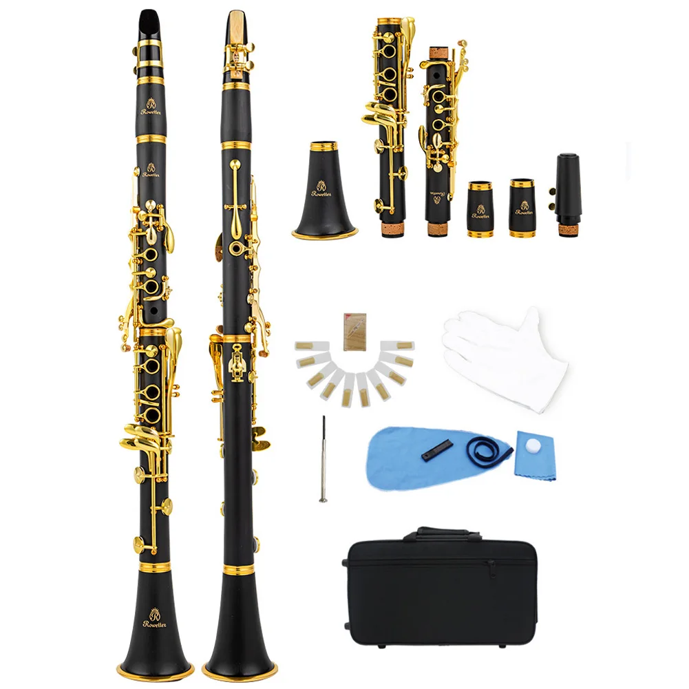 Rowtter Bb Clarinet Lacquer Gold 17 Keys Sib Klarnet Black Clarinete RCL-700NQ