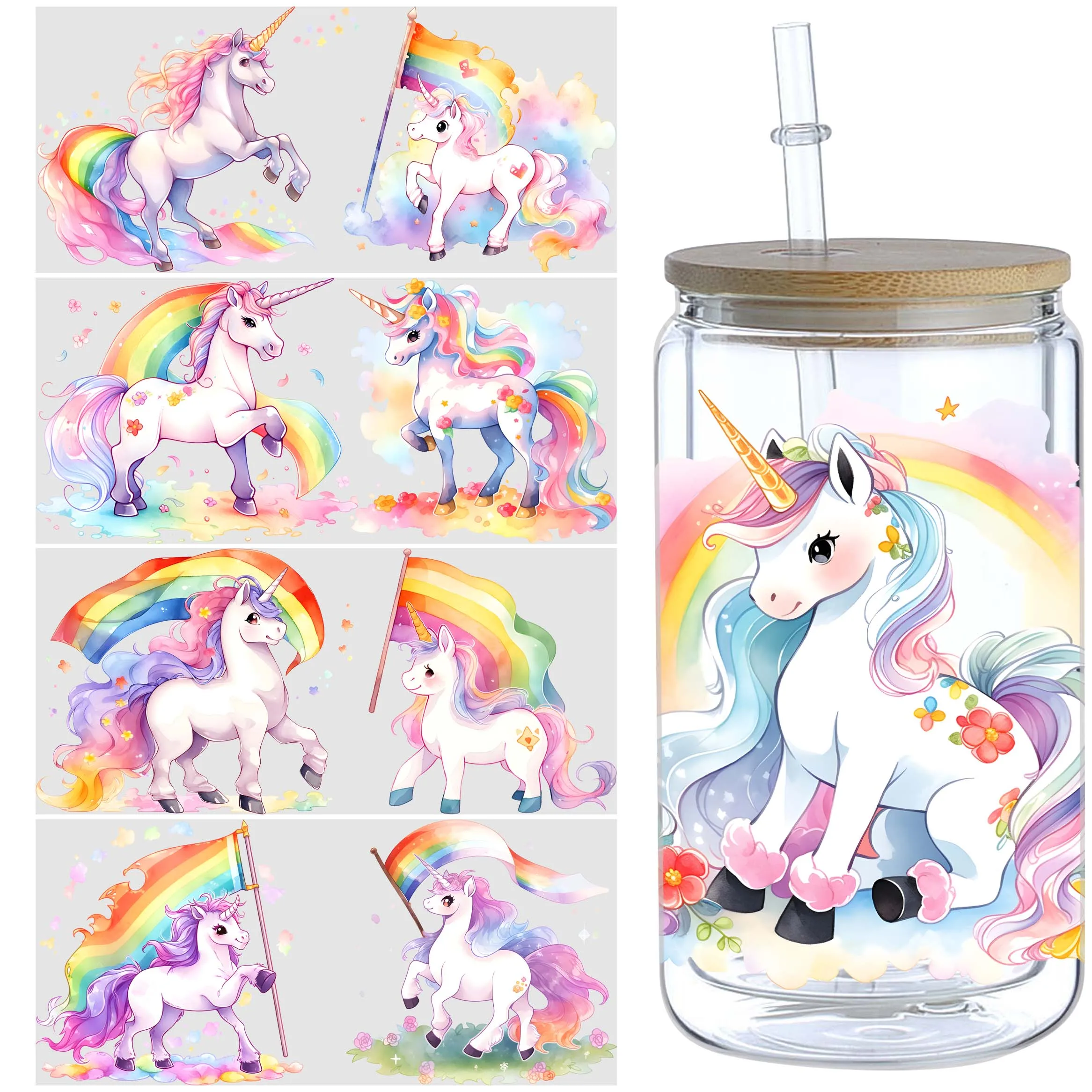5 Einhorn-DTF-Becheraufkleber, DTF-Transferaufkleber für Glasbecher, wasserfestes, natürlich abwischbares Transferpapier