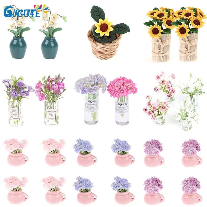 1:12 Dollhouse Miniature Jasmine Flower Vase Glass Dried Flower Vase Flower Arrangement Pot Doll Home Simulation Potted Plants