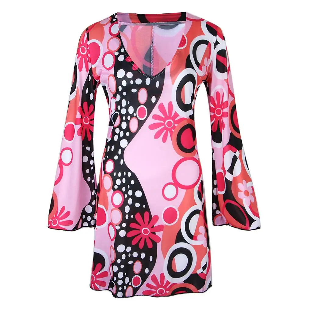 Groovy Disco Dancer Costume Women Adults Retro Fabric Set Flower Power Dress for Party Festival Wear
