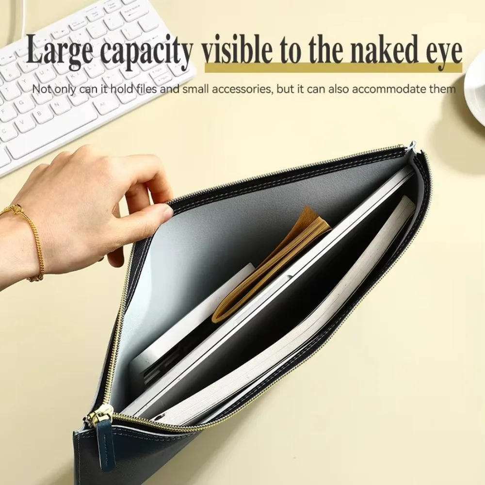PU Leather A4 File Folder Waterproof Zipper Bag Business Briefcase High-grade Multiple Colors Information Bag Conference
