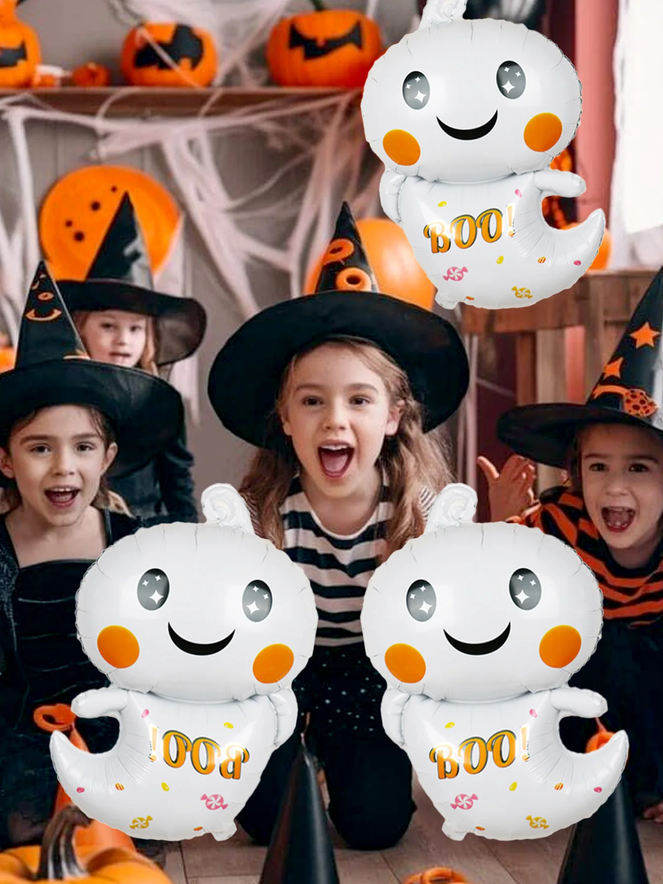 مجموعة بالونات من فيلم الألومنيوم الشبح الأبيض اللطيف مكونة من 3 قطع - مناسبة لمستلزمات تزيين حفلات الهالوين، وديكور رعب الأشباح #5