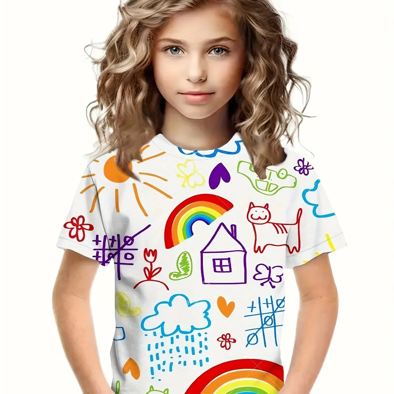 

2024 Kids Clothes Girl T-Shirt Short Sleeve Child T Shirt Tops Casual Geometric Print Kids Summer Clothes Children's Clothing