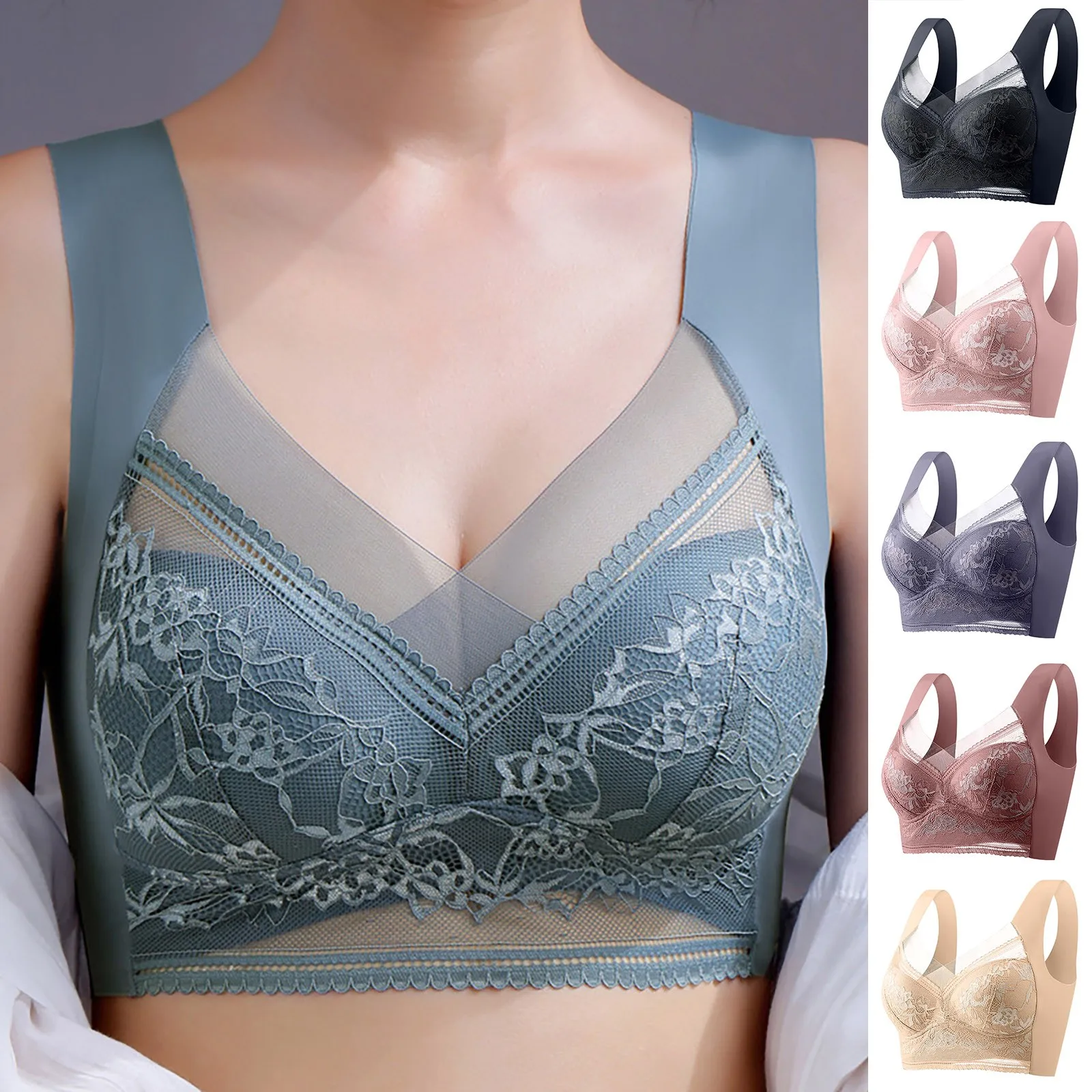 Frauen große Größe schöne Rücken einfarbig nahtlose Push-up-Spitze Spleißen kein Stahl-BH jeden Tag kausalen Sport bequemen BH