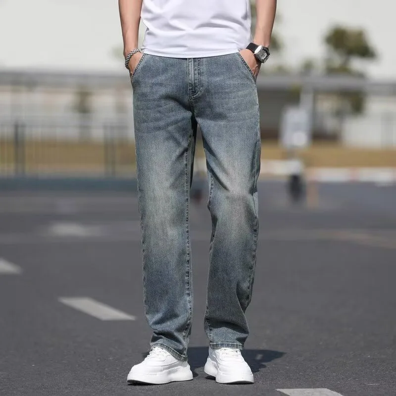 

Новые мужские летние тонкие свободные джинсы, модные универсальные мужские повседневные прямые джинсовые брюки, удобные повседневные брюки для поездок на работу