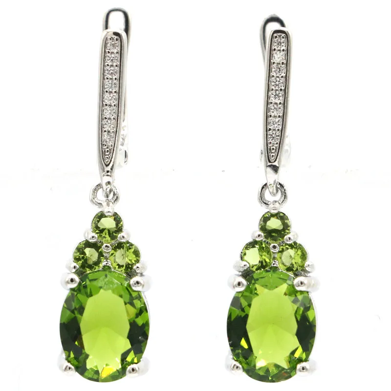 Buy 3 Get 1 Free 34x8mm Green Peridot Rhodolite Garnet Aquamarine Violet Tanzanite Pink Kunzite CZ Silver Earrings