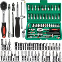 46Pcs Family Tools 1/4 Set Mechanic Tool Kits for Auto Repair Hous with Sockets Metric Hex Bit Socket Set inch Ratchet Wrench